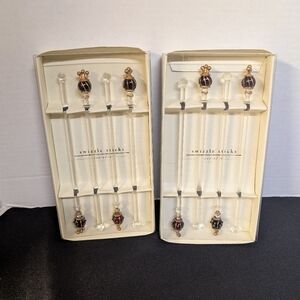 New Pier 1 Swizzle Glass Crown Royal Regal Drink Mixing Sticks Lot Bundle Of 8